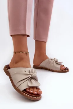 Damskie Boto Klapki Damskie Na Płaskim Obcasie Beżowe Nelvira