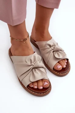 Damskie Boto Klapki Damskie Na Płaskim Obcasie Beżowe Nelvira