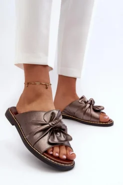 Discount Boto Klapki Damskie Na Płaskim Obcasie Miedziane Nelvira Złoty