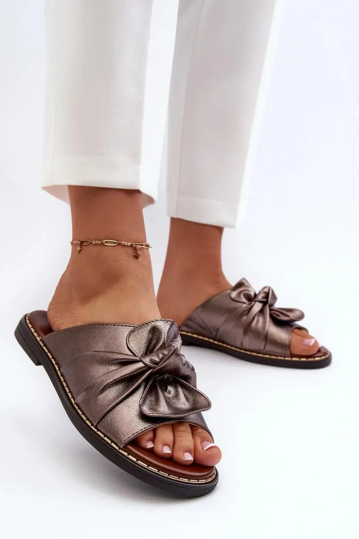 Discount Boto Klapki Damskie Na Płaskim Obcasie Miedziane Nelvira Złoty