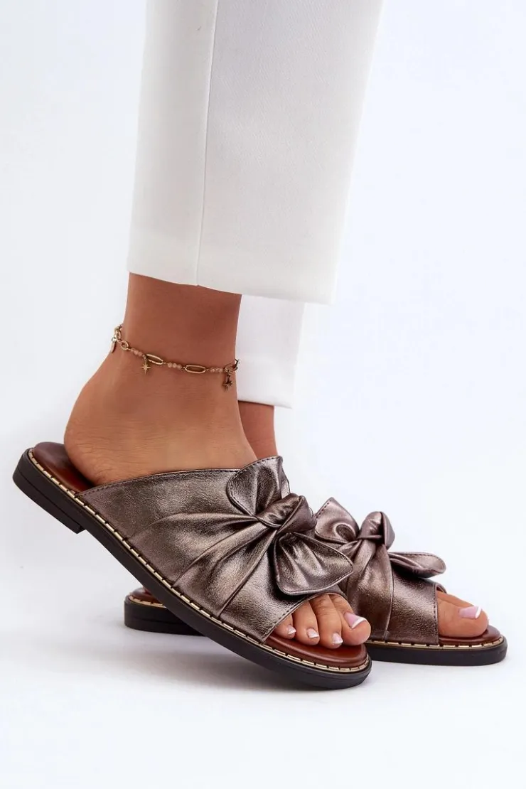 Discount Boto Klapki Damskie Na Płaskim Obcasie Miedziane Nelvira Złoty