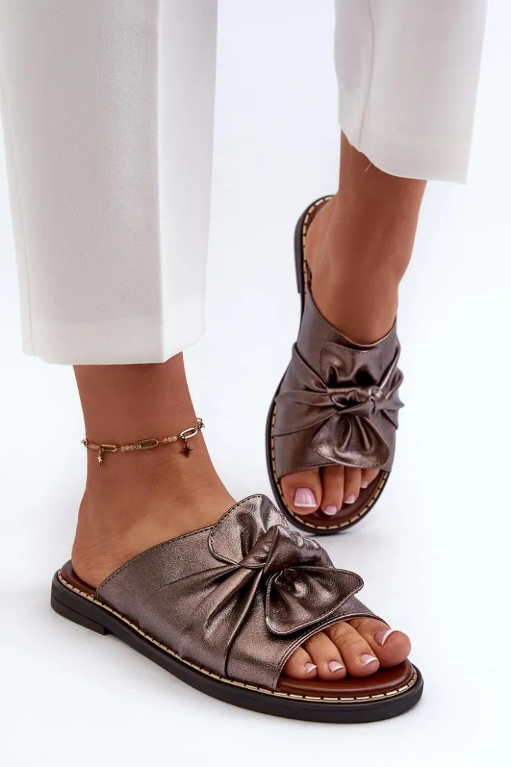 Discount Boto Klapki Damskie Na Płaskim Obcasie Miedziane Nelvira Złoty