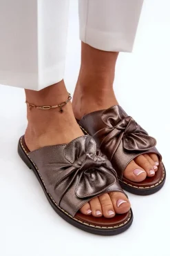 Discount Boto Klapki Damskie Na Płaskim Obcasie Miedziane Nelvira Złoty