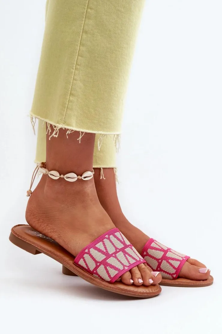 Boto Klapki Damskie Klasyczne*Klapki Damskie Na Płaskim Obcasie Fuksja Traivea Różowy