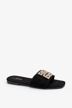 Damskie Boto Klapki Damskie Na Płaskim Obcasie Z Ozdobą Czarne Inaile
