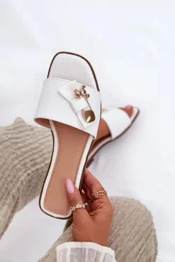 Damskie Boto Klapki Damskie Na Płaskim Obcasie Z Kokardą Białe Sallariela