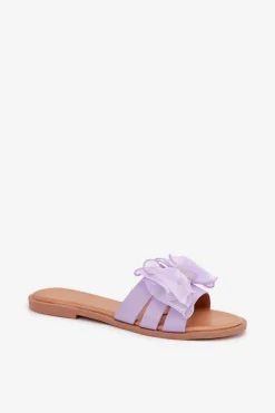 Outlet Boto Klapki Damskie Na Płaskim Obcasie Z Tiulową Kokardą Fioletowe Tanira Fioletowy