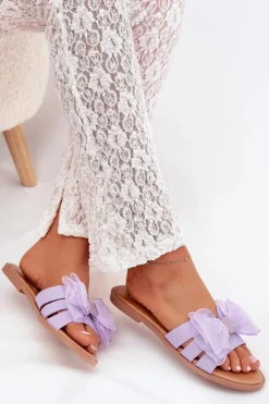 Outlet Boto Klapki Damskie Na Płaskim Obcasie Z Tiulową Kokardą Fioletowe Tanira Fioletowy