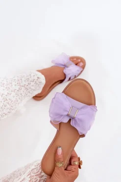 Outlet Boto Klapki Damskie Na Płaskim Obcasie Z Tiulową Kokardą Fioletowe Tanira Fioletowy
