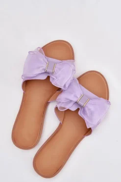 Outlet Boto Klapki Damskie Na Płaskim Obcasie Z Tiulową Kokardą Fioletowe Tanira Fioletowy