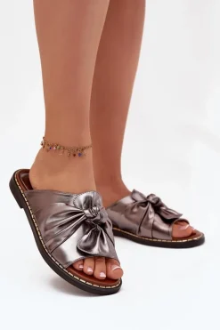 Clearance Boto Klapki Damskie Na Płaskim Obcasie Grafitowe Nelvira Srebrny