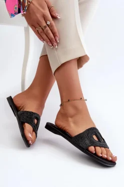 Evento Klapki Damskie Klasyczne*Klapki Damskie Na Płaskim Obcasie Czarne Dimrose