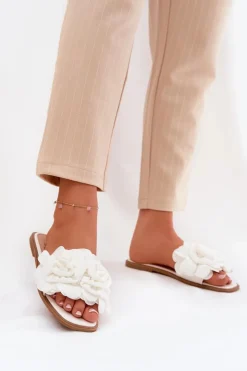 Damskie Boto Klapki Damskie Na Płaskim Obcasie Z Ozdobnymi Kwiatami Białe Misorsse