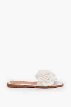 Damskie Boto Klapki Damskie Na Płaskim Obcasie Z Ozdobnymi Kwiatami Białe Misorsse