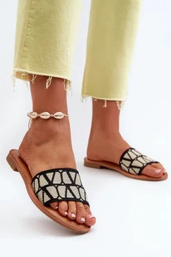 Damskie Boto Klapki Damskie Na Płaskim Obcasie Czarne Traivea