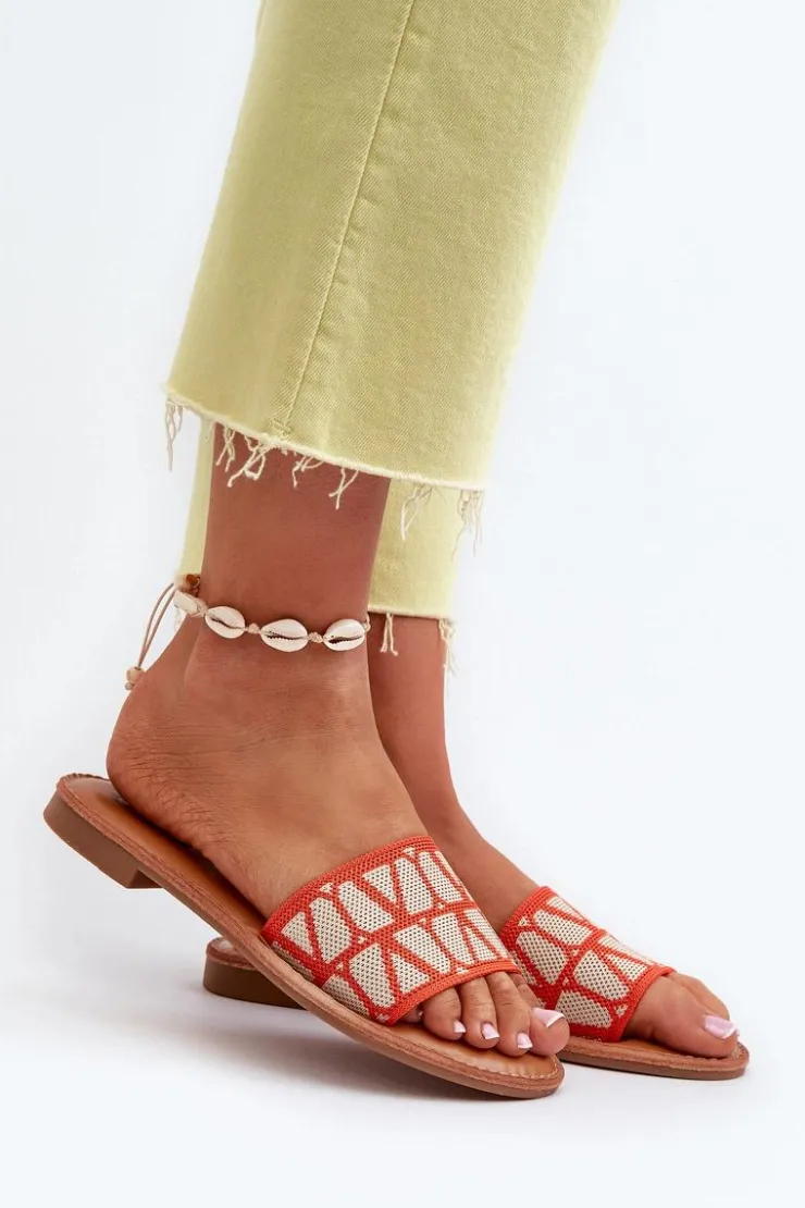 Damskie Boto Klapki Damskie Na Płaskim Obcasie Pomarańczowe Traivea