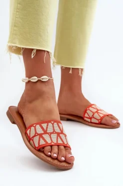 Damskie Boto Klapki Damskie Na Płaskim Obcasie Pomarańczowe Traivea