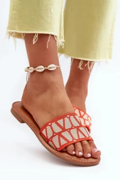 Damskie Boto Klapki Damskie Na Płaskim Obcasie Pomarańczowe Traivea