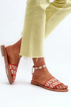 Damskie Boto Klapki Damskie Na Płaskim Obcasie Pomarańczowe Traivea