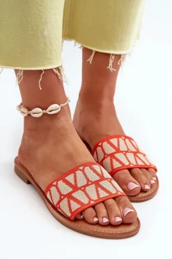 Damskie Boto Klapki Damskie Na Płaskim Obcasie Pomarańczowe Traivea