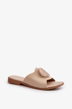New Evento Klapki Damskie Na Płaskim Obcasie Z Ozdobą Beżowe Rivashea