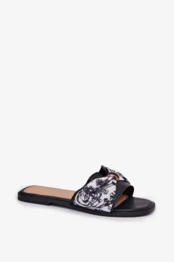 Damskie Boto Klapki Damskie Na Płaskim Obcasie Z Kokardą Czarne Avenza