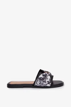 Damskie Boto Klapki Damskie Na Płaskim Obcasie Z Kokardą Czarne Avenza