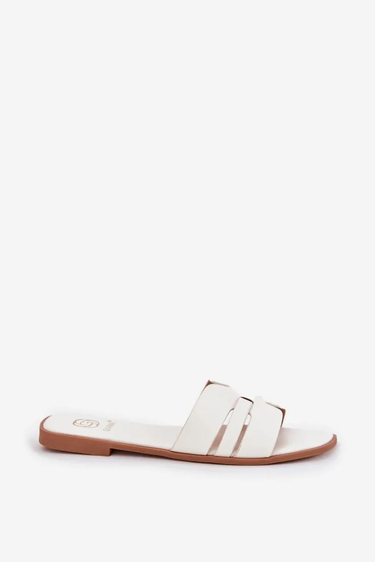 New Boto Klapki Damskie Na Płaskim Obcasie Z Wycięciami Eko Skórzane Białe Ecapus Biały