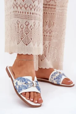 Best Boto Klapki Damskie Na Płaskim Obcasie Z Kokardą Białe Avenza Biały