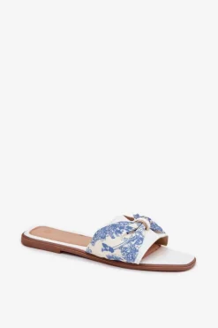 Best Boto Klapki Damskie Na Płaskim Obcasie Z Kokardą Białe Avenza Biały