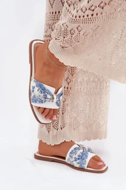 Best Boto Klapki Damskie Na Płaskim Obcasie Z Kokardą Białe Avenza Biały