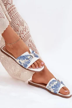 Best Boto Klapki Damskie Na Płaskim Obcasie Z Kokardą Białe Avenza Biały