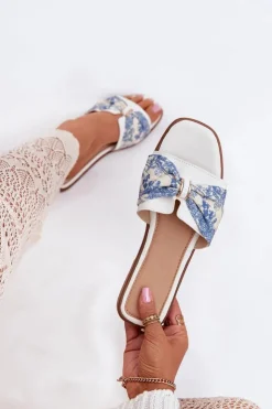 Best Boto Klapki Damskie Na Płaskim Obcasie Z Kokardą Białe Avenza Biały