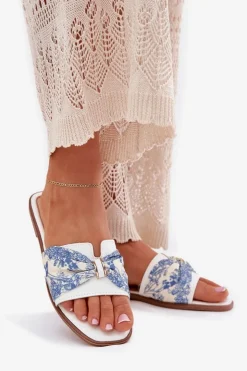 Best Boto Klapki Damskie Na Płaskim Obcasie Z Kokardą Białe Avenza Biały