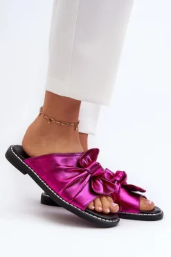 Boto Klapki Damskie Klasyczne*Klapki Damskie Na Płaskim Obcasie Fuksja Nelvira Różowy