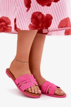 Boto Klapki Damskie Klasyczne*Klapki Damskie Na Płaskim Obcasie Z Wycięciami Eko Zamszowe Fuksja Teterre Różowy