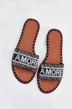 Damskie Boto Klapki Damskie Na Płaskim Obcasie Ze Zdobieniem Amore Czarne Avelina