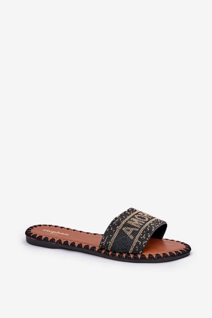 Hot Boto Klapki Damskie Na Płaskim Obcasie Ze Zdobieniem Czarne Dorfedi Czarny