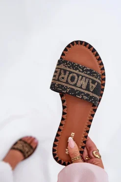 Hot Boto Klapki Damskie Na Płaskim Obcasie Ze Zdobieniem Czarne Dorfedi Czarny