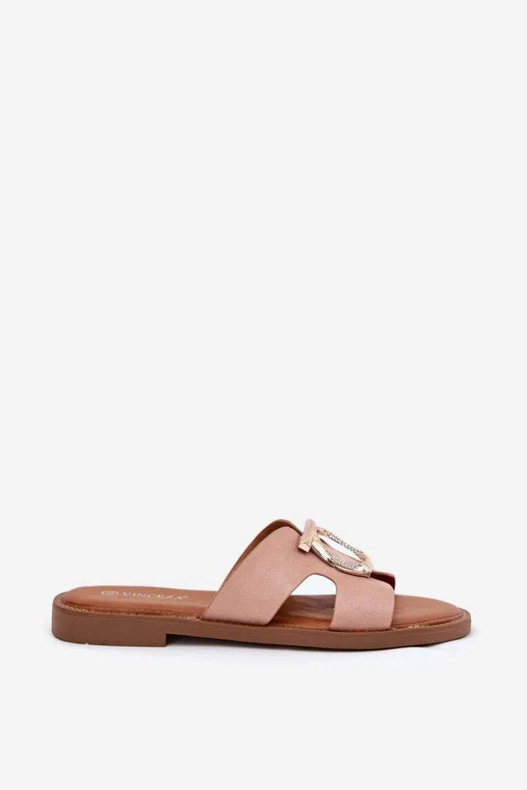 Damskie Buty damskie Vinceza Klapki Damskie Na Płaskim Obcasie Z Ozdobą Vinceza 17381 Beżowe