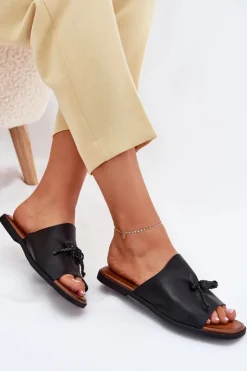 Damskie Evento Klapki Damskie Na Płaskim Obcasie Z Ozdobnym Wiązaniem Czarne Norela