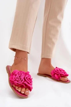 Boto Klapki Damskie Klasyczne*Klapki Damskie Na Płaskim Obcasie Z Ozdobnymi Kwiatami Fuksja Misorsse