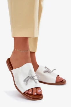 New Evento Klapki Damskie Na Płaskim Obcasie Z Ozdobnym Wiązaniem Srebrne Norela Srebrny