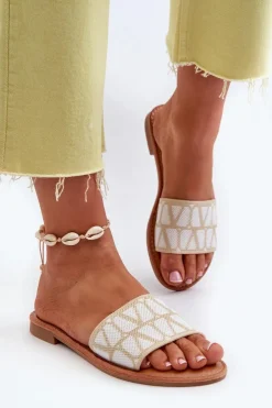 Best Boto Klapki Damskie Na Płaskim Obcasie Beżowe Traivea