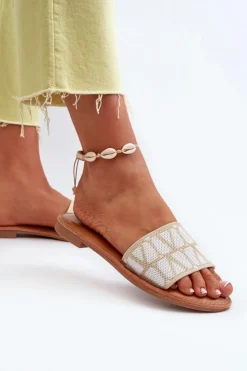 Best Boto Klapki Damskie Na Płaskim Obcasie Beżowe Traivea