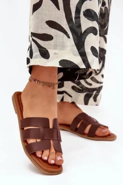 Clearance Boto Klapki Damskie Na Płaskim Obcasie Ciemnobrązowe Mirona