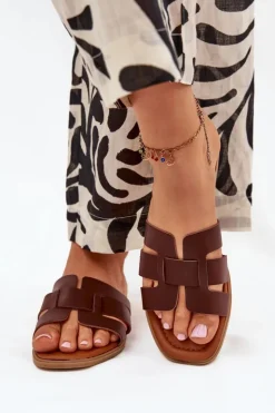 Clearance Boto Klapki Damskie Na Płaskim Obcasie Ciemnobrązowe Mirona