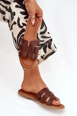 Clearance Boto Klapki Damskie Na Płaskim Obcasie Ciemnobrązowe Mirona