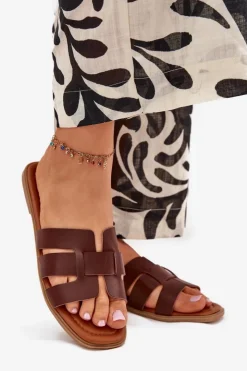 Clearance Boto Klapki Damskie Na Płaskim Obcasie Ciemnobrązowe Mirona