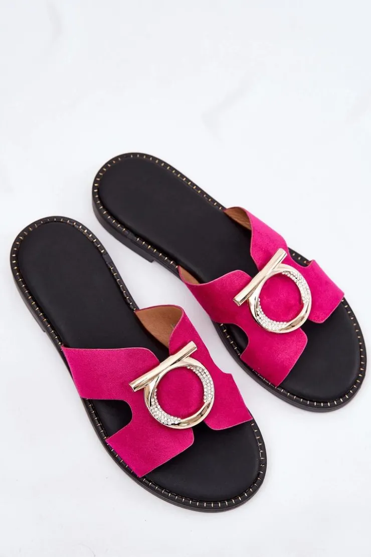 Buty damskie Vinceza Klapki Damskie Klasyczne*Klapki Damskie Na Płaskim Obcasie Z Ozdobą Vinceza 17381 Fuksja Różowy